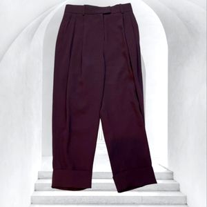 COS High Rise Silky Pleated Trousers Burgundy